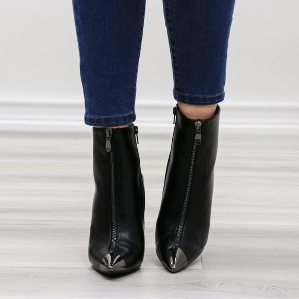 Pointy Toe Ankle Black Boots Faux Leather - Picture 10 of 14